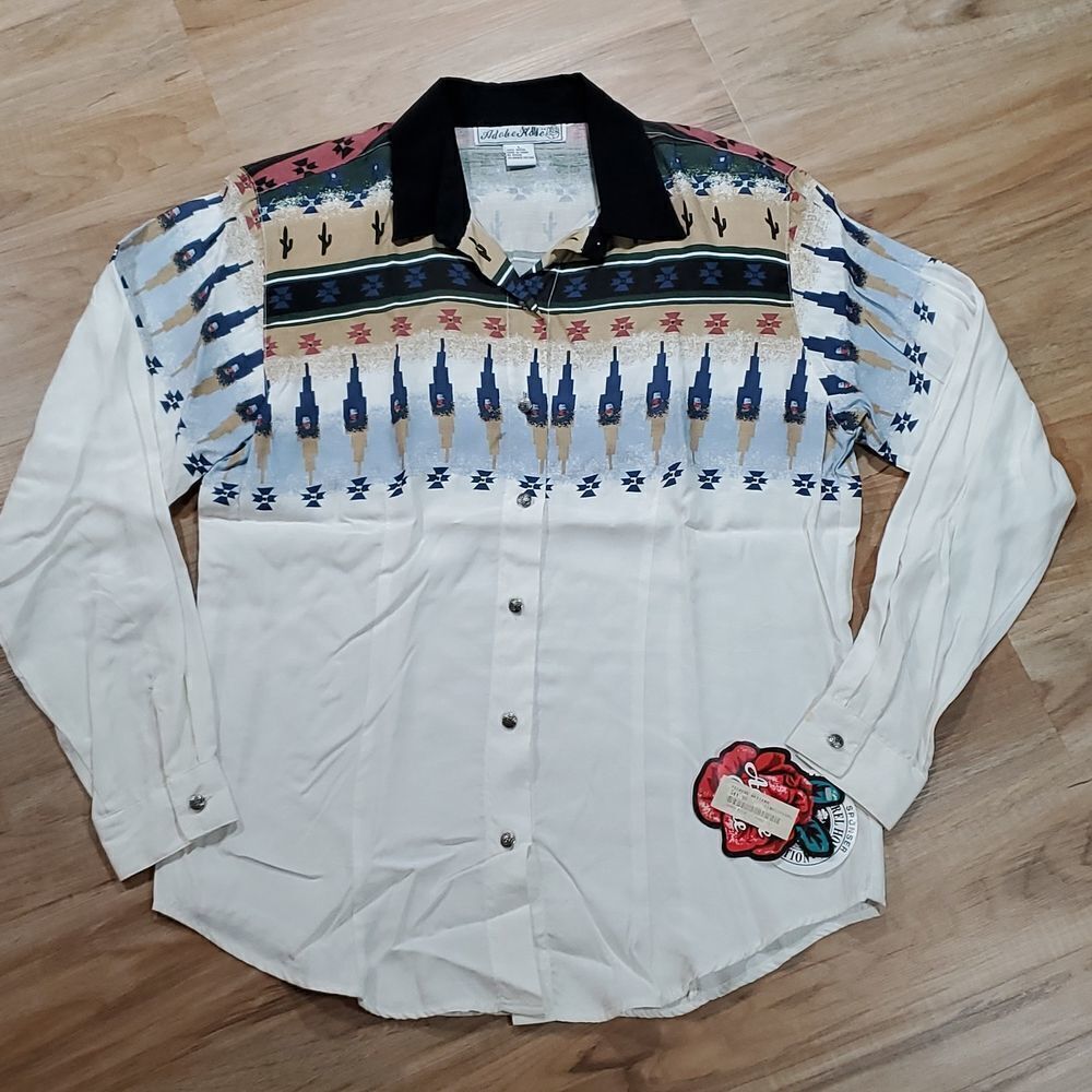 🔺️NWT Adobe Rose Cream Aztec Print Buttoned Long Sleeve Western Shirt Large